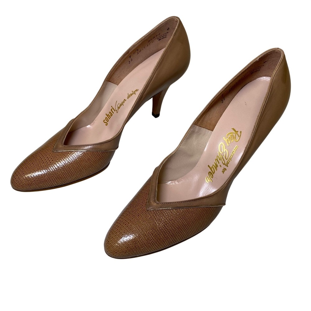 Sohari Ginger Design Ray Shinger Custom‎ Pumps Heels Tan Leather Women 9.5 S VTG